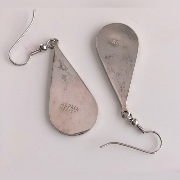 🎉Vintage Alpaca Silver Abalone Tear Drop Dangle Earrings - Picture 2 of 5
